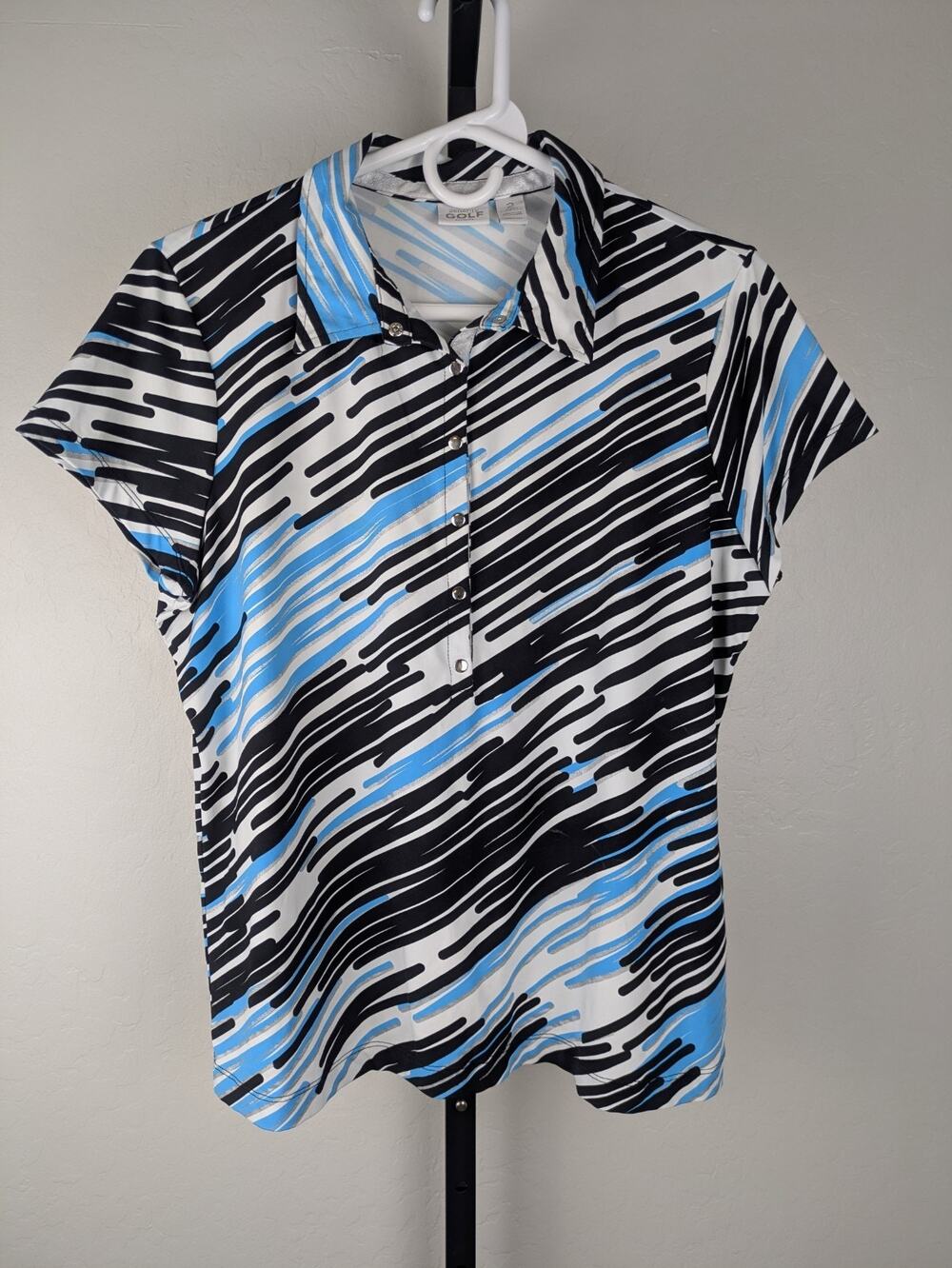 Zenergy Golf Chico's 1/2 Snap Short Sleeve Knit Top black blue
